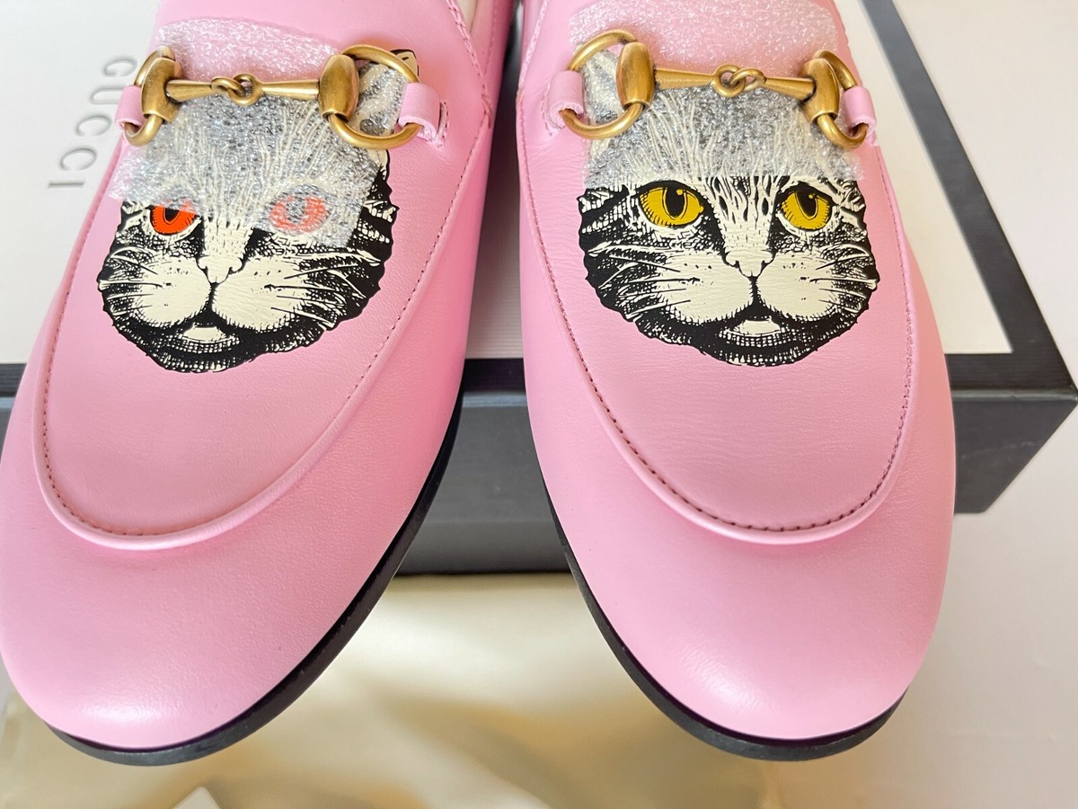 New Authentic Gucci Mystic Cat Brixton Loafer Mules Flats Pink Eur