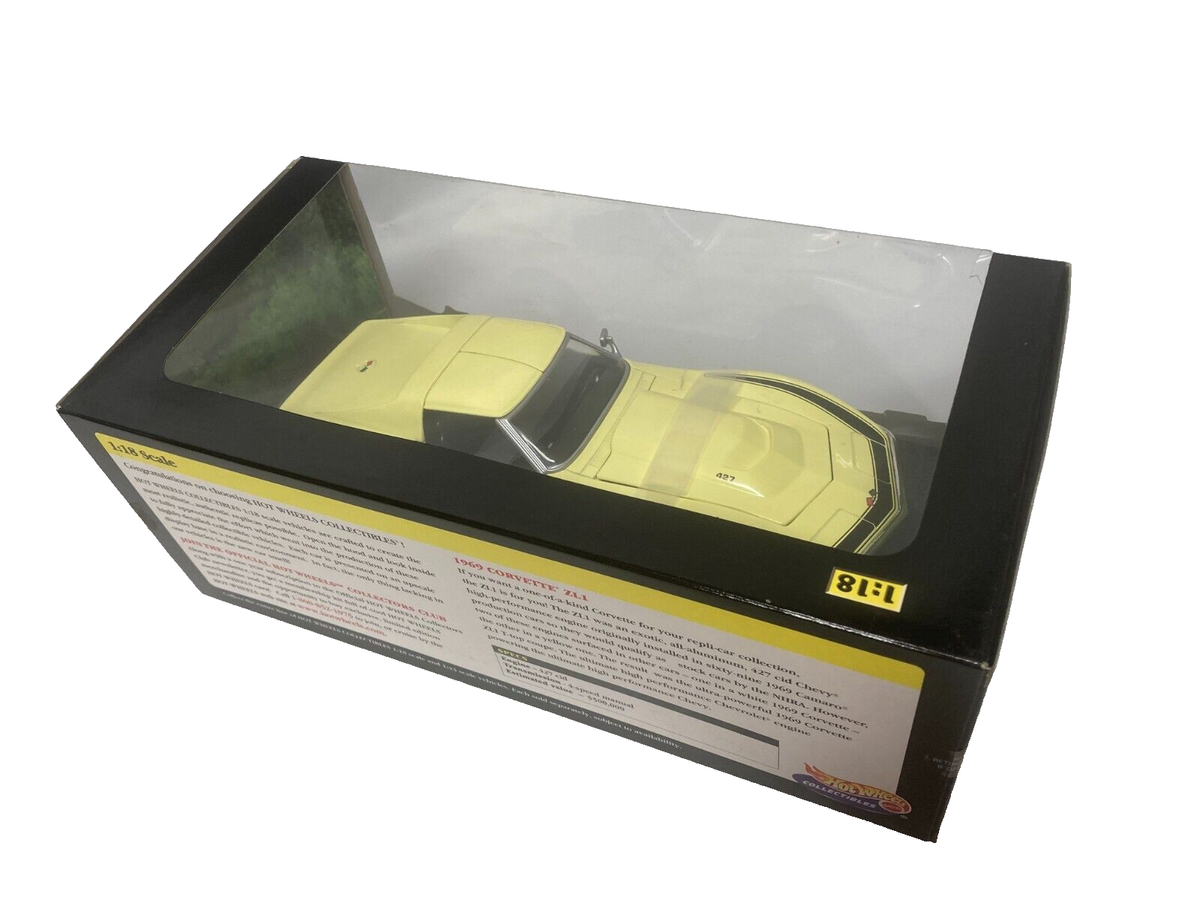 Corvette 1969 Yellow ZL1 Hot Wheels 1:18 th Diecast Model Car '69