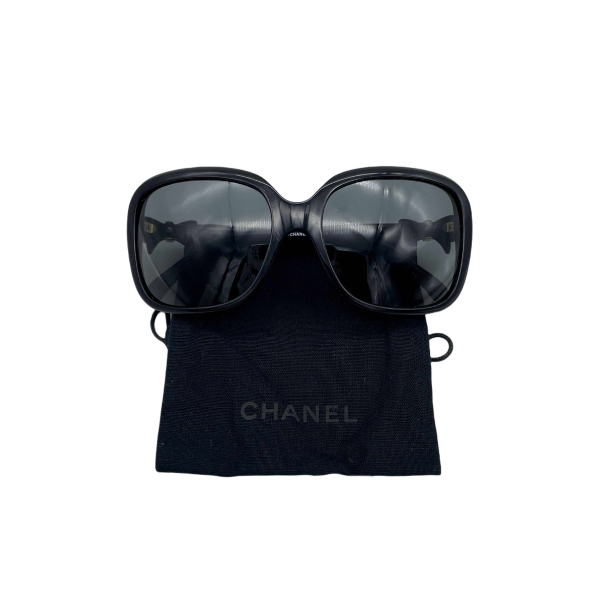 Auth CHANEL 5171-A Bow Detail Square Sunglasses Black & Gold | eBay