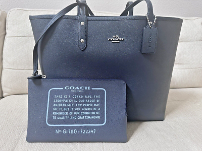 COACH F22247 WILD PLAID REVERSIBLE CITY TOTE & POUCH in BLUE MULTI