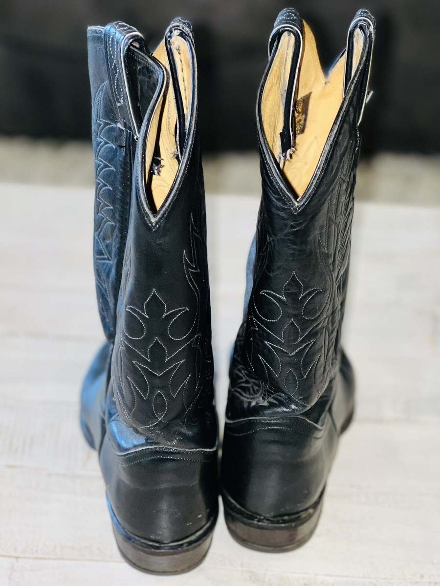 Vintage 1989 Tony Lama Black Leather Men's Cowboy Boots Size 9D