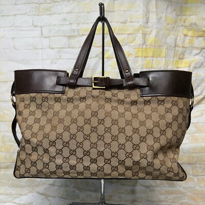 GUCCI GG Pattern Canvas Leather Belt Tote Bag Model No. 106251