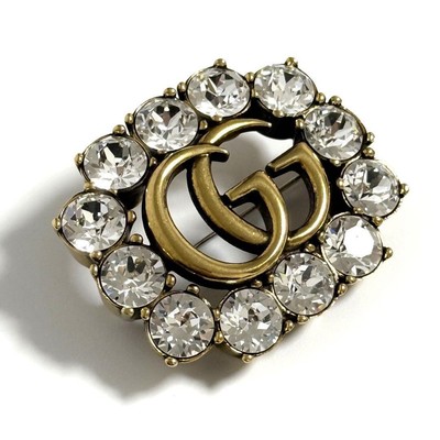 Gucci Women's Metal Double G Brooch Badge with Crystals | eBay