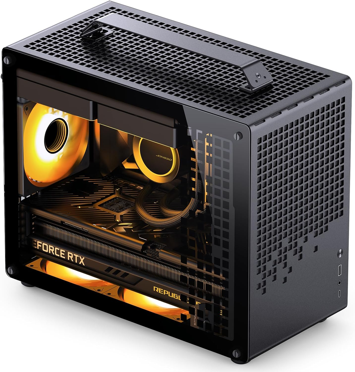 JONSPLUS Z20 Black Mini Tower PC Case with Handle, AIO & Cooler