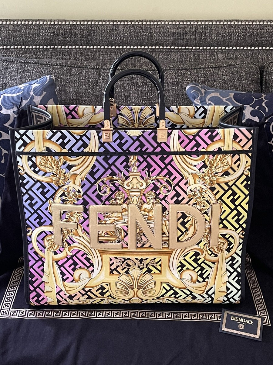 NWT Versace X Fendi Fendace Collaboration Sunshine Rainbow Shopper