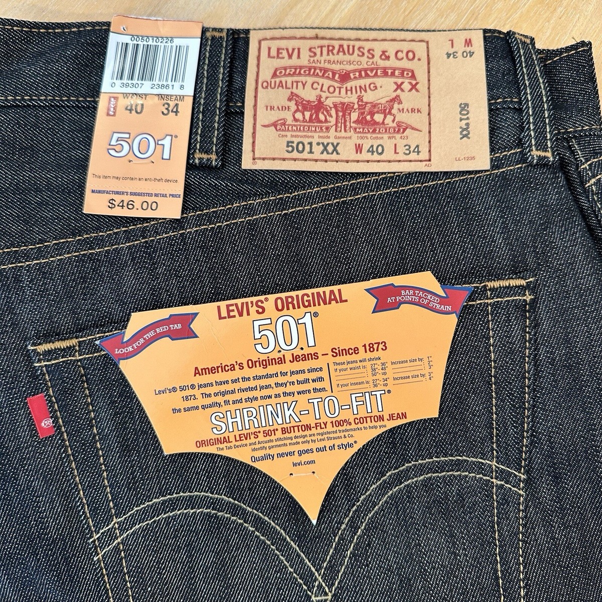 Vintage 90s 501 XX Levis Shrink To Fit Deadstock Raw Jeans 40x34