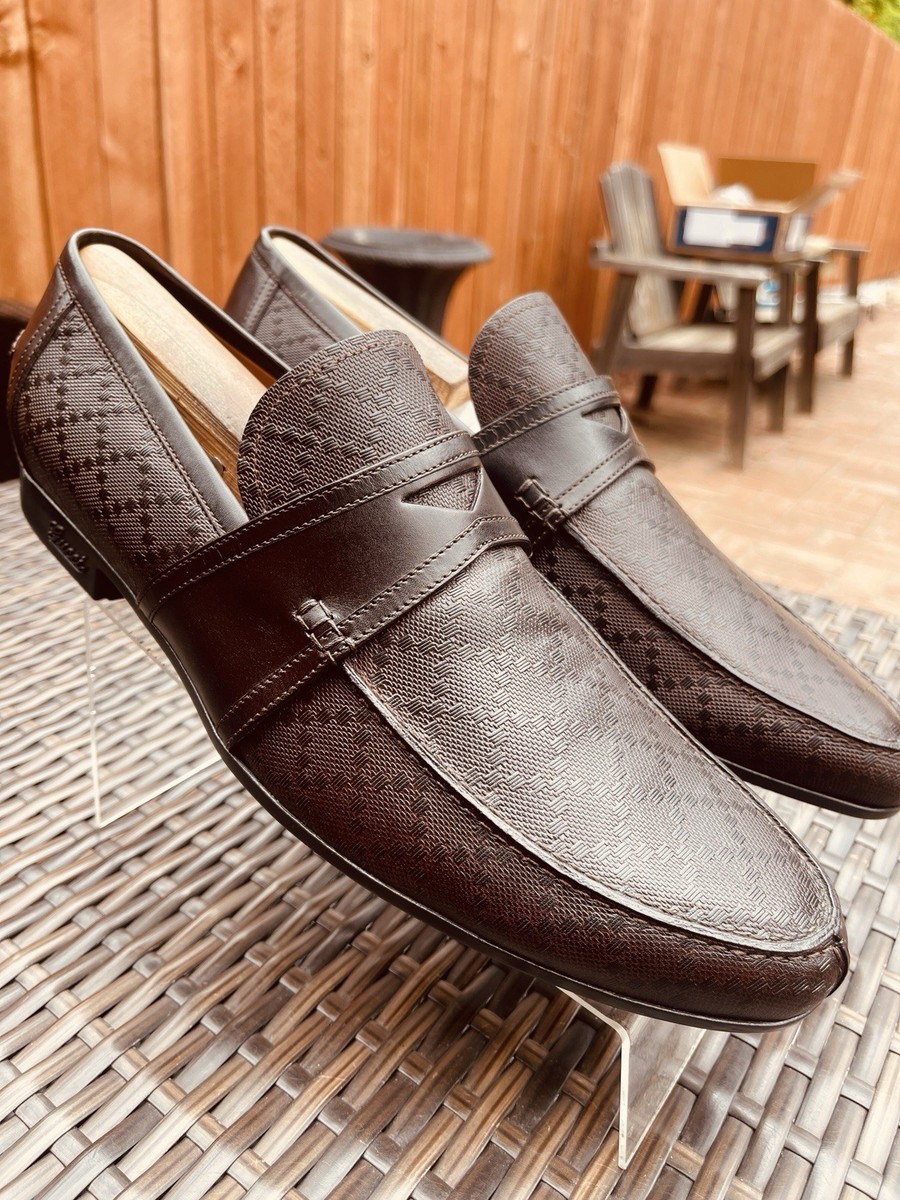 Gucci Brown Hilary Lux Diamante 245583 Leather Loafers U.S Size 9