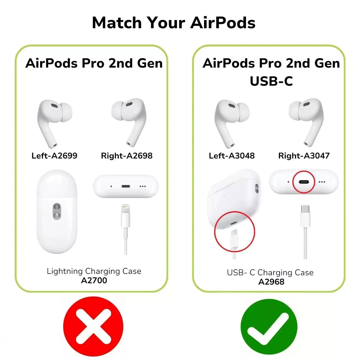 AirPods Pro 2nd Gen USB-C (3047/3048/2968) 1 YEAR WARRANTY - PICK