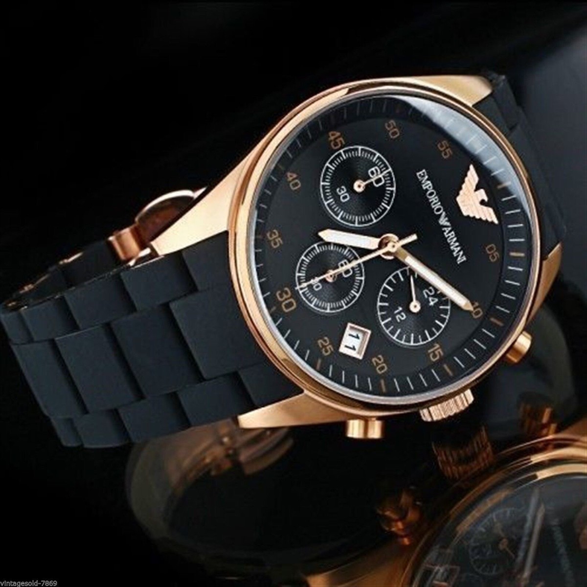 Emporio Armani AR5905 Black Rose Gold Chronograph Dial Men's Watch