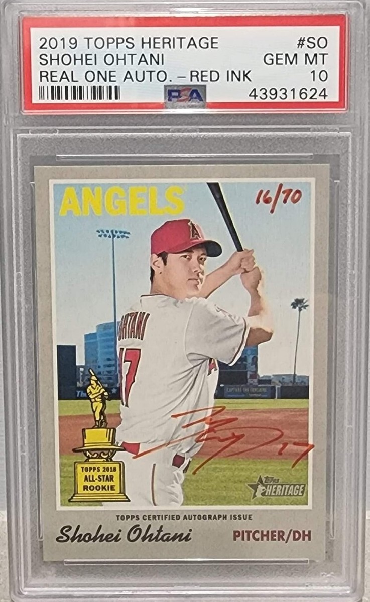 Shohei Ohtani Auto 2019 Topps Heritage Real One Auto Red Ink #d 70