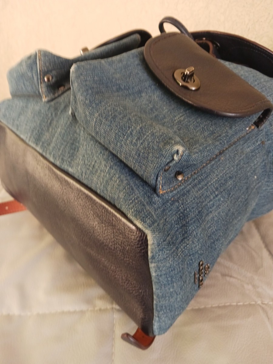 Coach 37975 Turnlock Rucksack Denim Blue & Leather Backpack | eBay