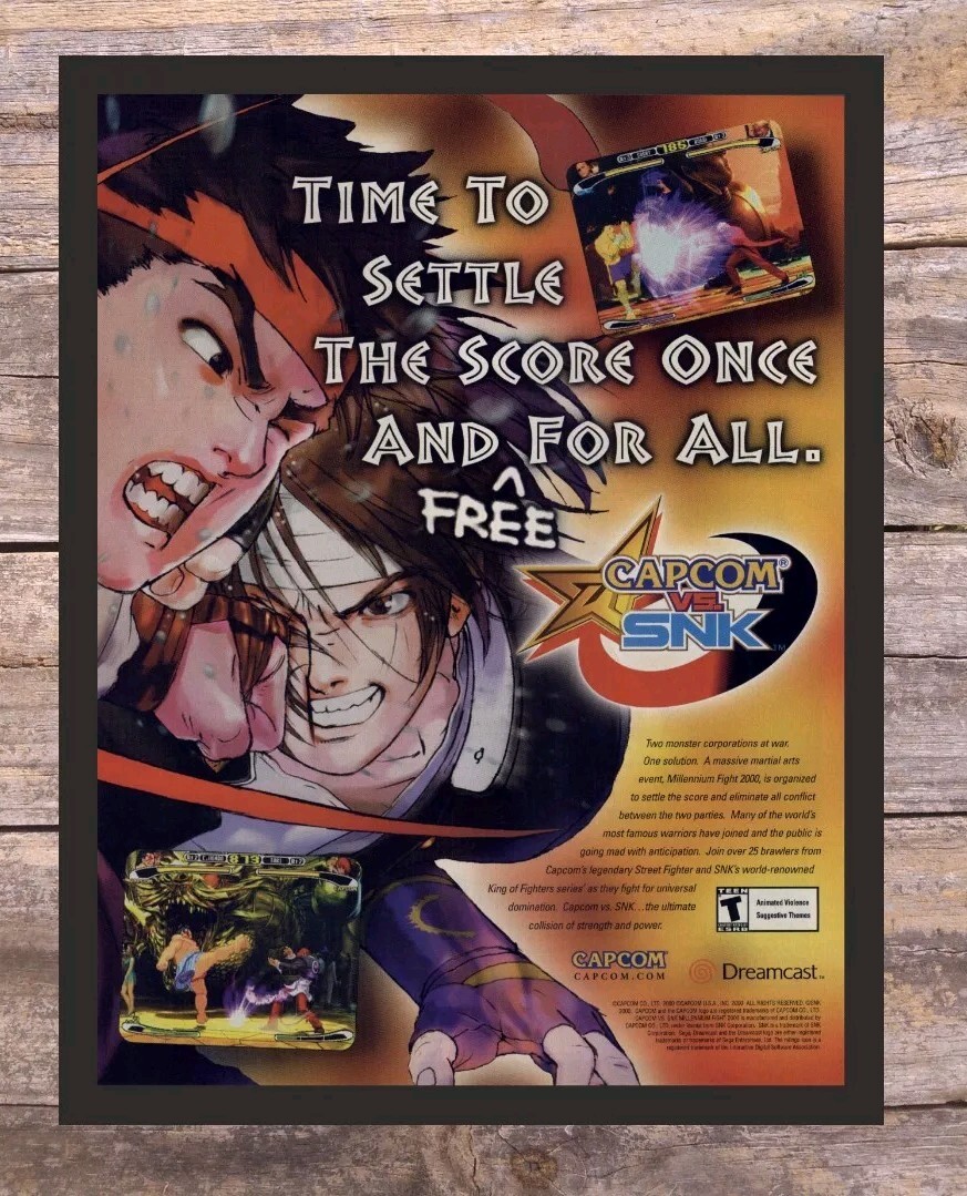2000 Capcom VS SNK Framed Print Ad/Poster Official Sega Dreamcast