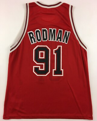 Chicago Bulls #91 Dennis Rodman basketball red shirt jersey NBA