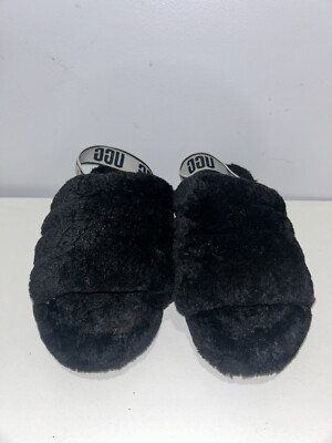 UGG WOMEN'S SUPER FLUFF SLIPPER -OPEN TOE- BLACK– SIZE 6 US – USED