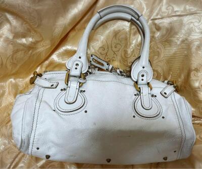 Chloe Paddington Handbag Shoulder Bag White Padlock Leather