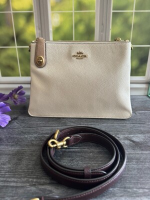 Coach Double Zip Turn-lock Clasp Satchel Cross Body C0698 Chalk