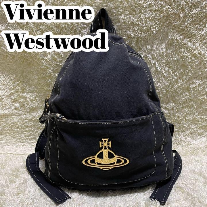 Vivienne Westwood Backpack Bag Edgeware Orb Gold Big Logo Canvas