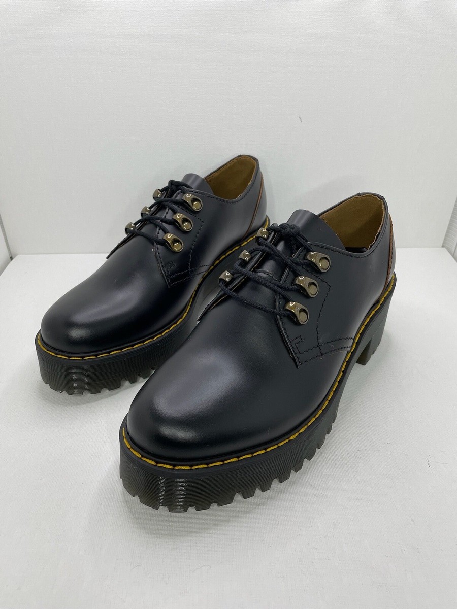 Dr. Martens Leona Lo Platform Oxford Black Leather Platform Womens