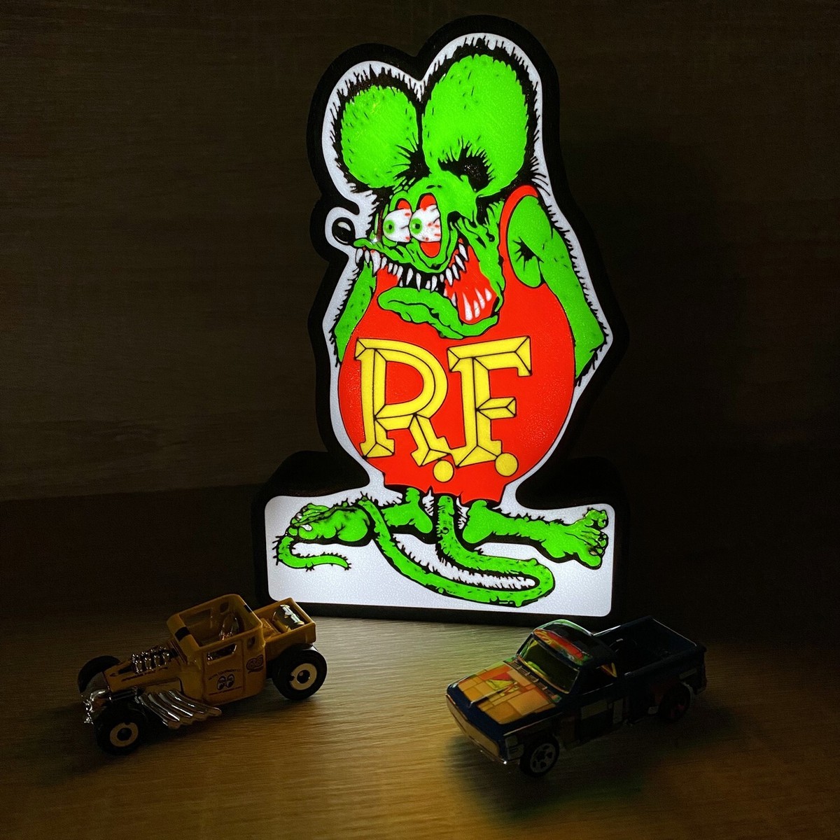 Rat Fink Hot Rod Racing Light Box 3D Printed LED Lamp Neon Sign
