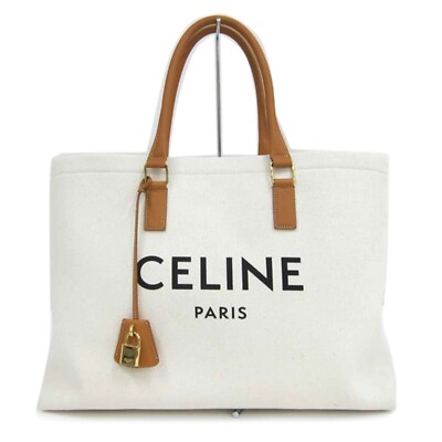 CELINE Horizontal Canvas Logo Tote 190062BNZ 02NT Leather Shoulder