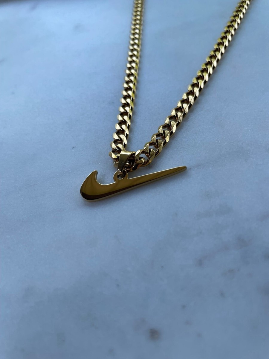 Gold Nike Necklace - Nike Swoosh Necklace - 5mm Cuban - 22