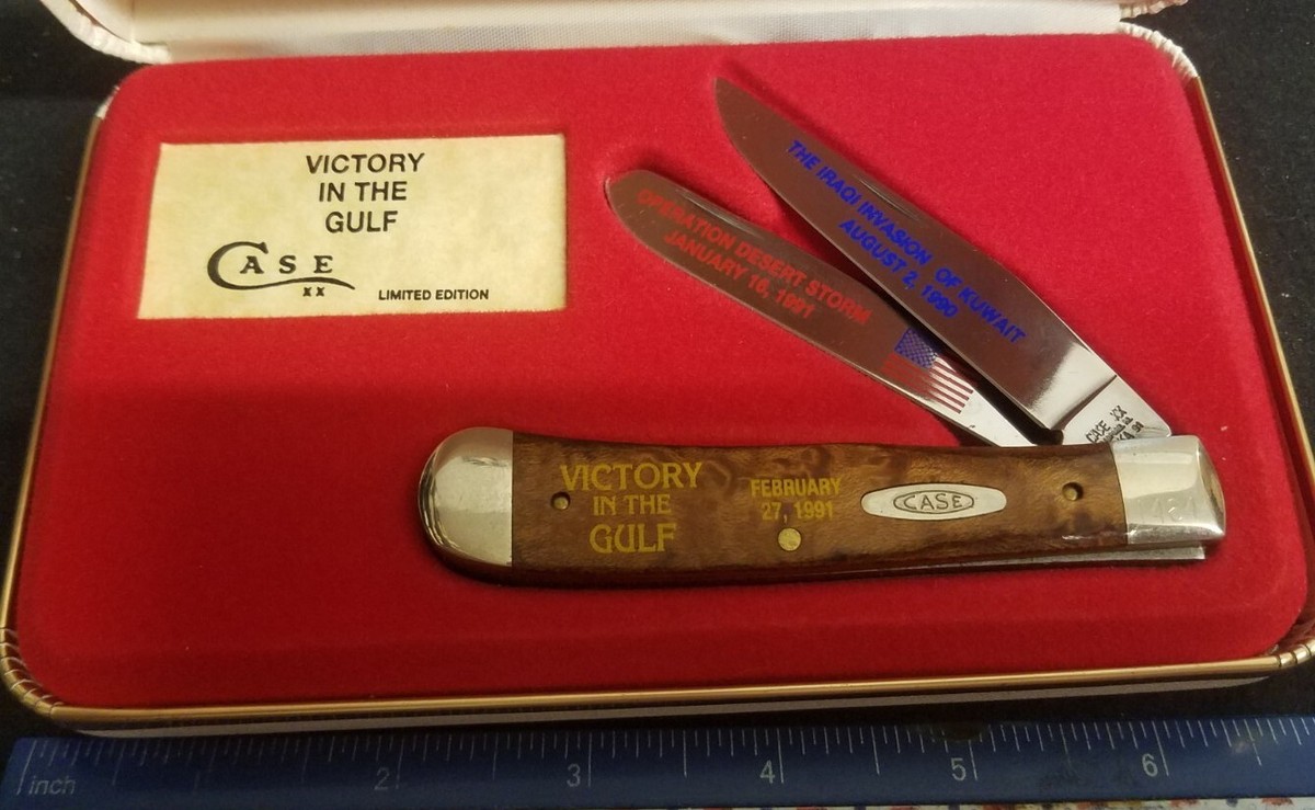 Case XX Victory in The Gulf 7254 Trapper Knife, 1991, Burl Wood