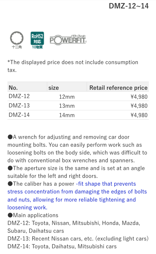 KTC Door Hinge Wrench DMZ-12~14 (12,13,14mm) Made in Japan | eBay