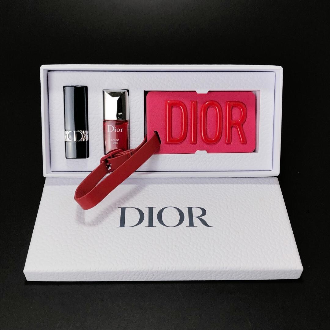 DIOR Luggage Tag Set: Lip Rouge 999 Satin Lipstick W/matching Nail