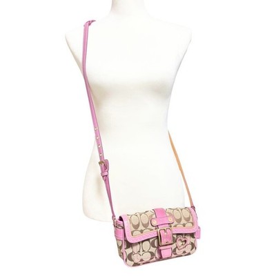 COACH Signature Soho Mini Shoulder Bag Heart Pink Canvas Suede