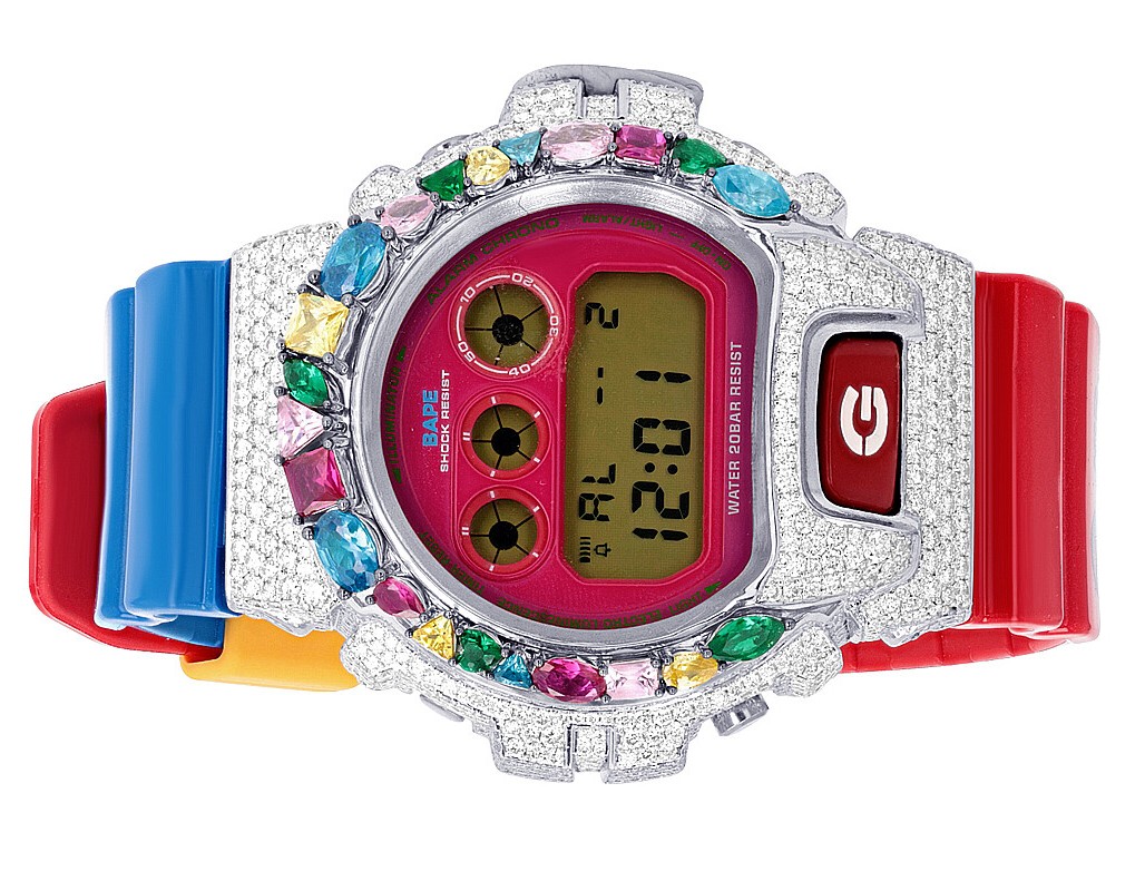 Bathing Ape Casio G-shock DW-6900 Kid Cudi VVS Real Diamond Watch