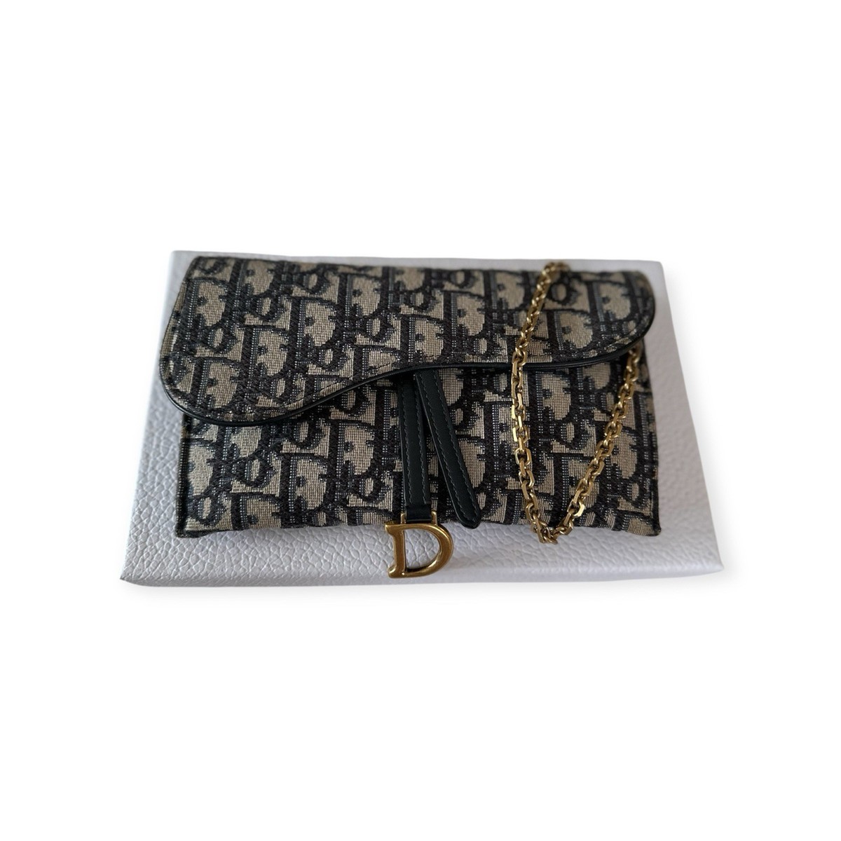 Dior Small Saddle Pouch with Chain Blue Dior Oblique Jacquard | eBay