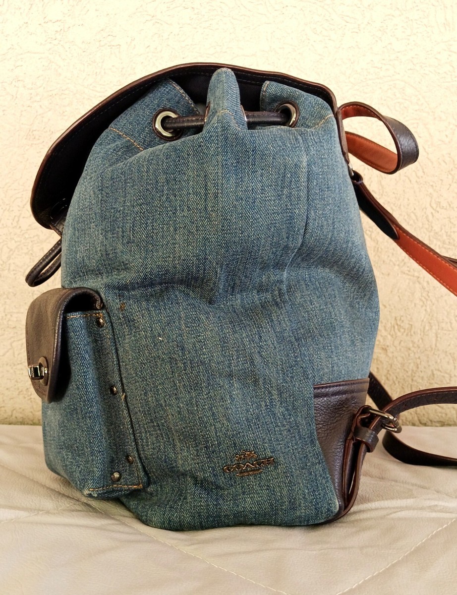 Coach 37975 Turnlock Rucksack Denim Blue & Leather Backpack | eBay