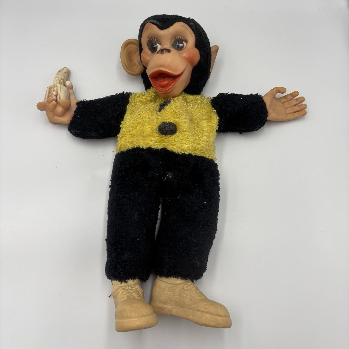 Vintage Zippy Monkey Mr Bim Zip Plush Banana Toy Rubber Face Doll