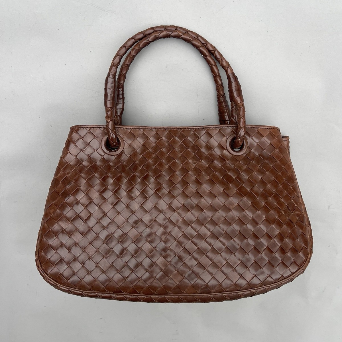 Bottega Veneta intrecciato Brown Leather Woven Top Handle Bag | eBay