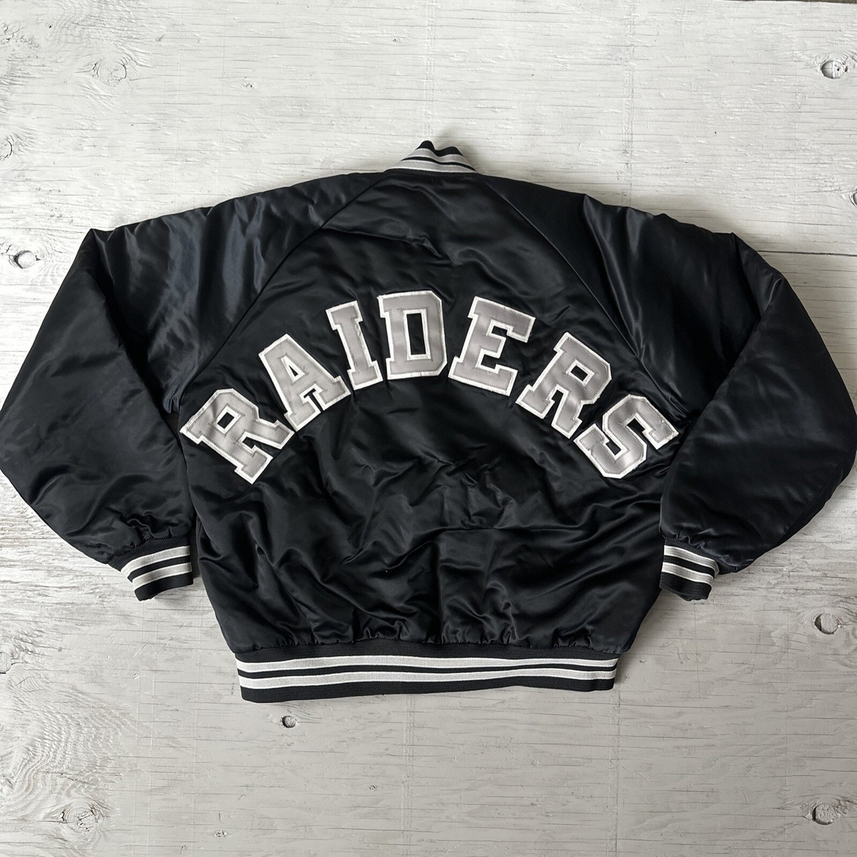 Vintage 90s NFL LA Oakland Vegas Raiders Satin Chalk Line Jacket