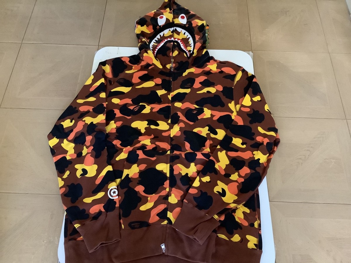 Authentic a bathing ape bape 1st camo shark full zip hoodie XL