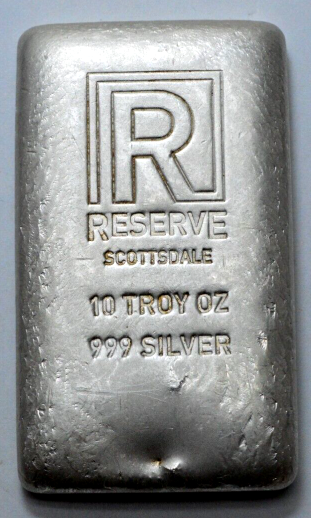10 oz 999 Silver Bar RESERVE SCOTTSDALE RARE VINTAGE OLD CAST