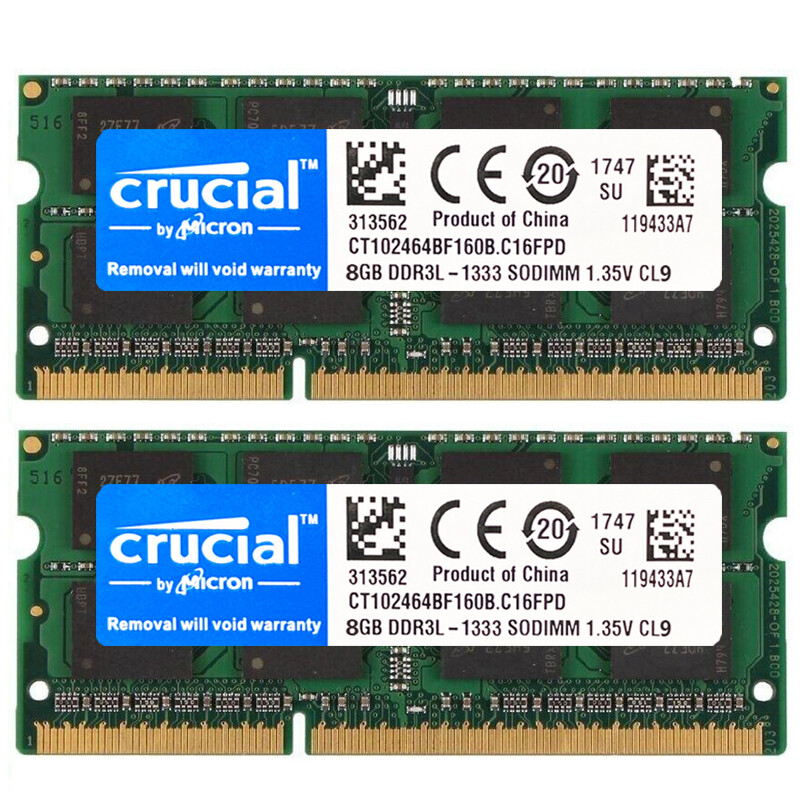 CRUCIAL DDR3L 16GB (8GB x2) 1333mhz PC3L-10600 Laptop SODIMM