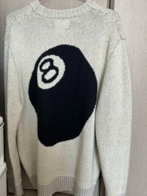 STUSSY 8 Ball Heavy Brushed Mohair Sweater White L Men Streetwear