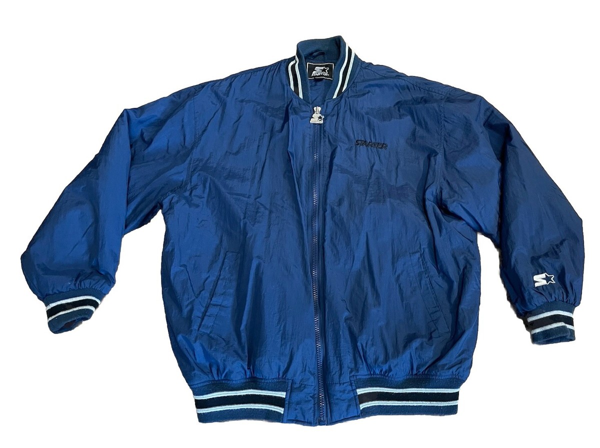 Vintage 90s Starter Blank Blue Zip Up Quilted Lined Nylon Jacket