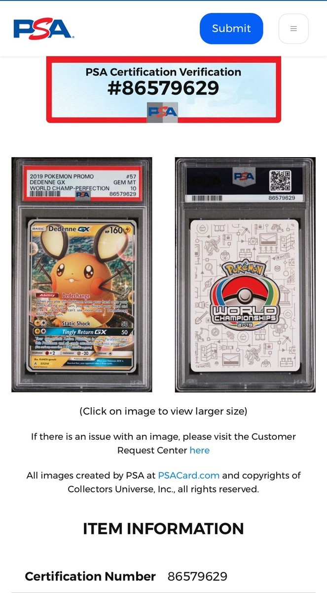 2019 DEDENNE 57/214 WORLD CHAMPIONSHIP PROMO POKEMON PSA 10 POP 2