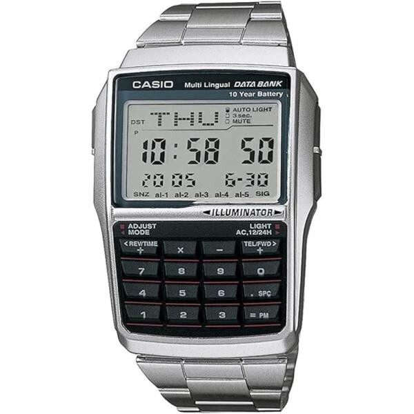 Casio DBC-32D-1A Data Bank Square Digital Calculator Mens Metal