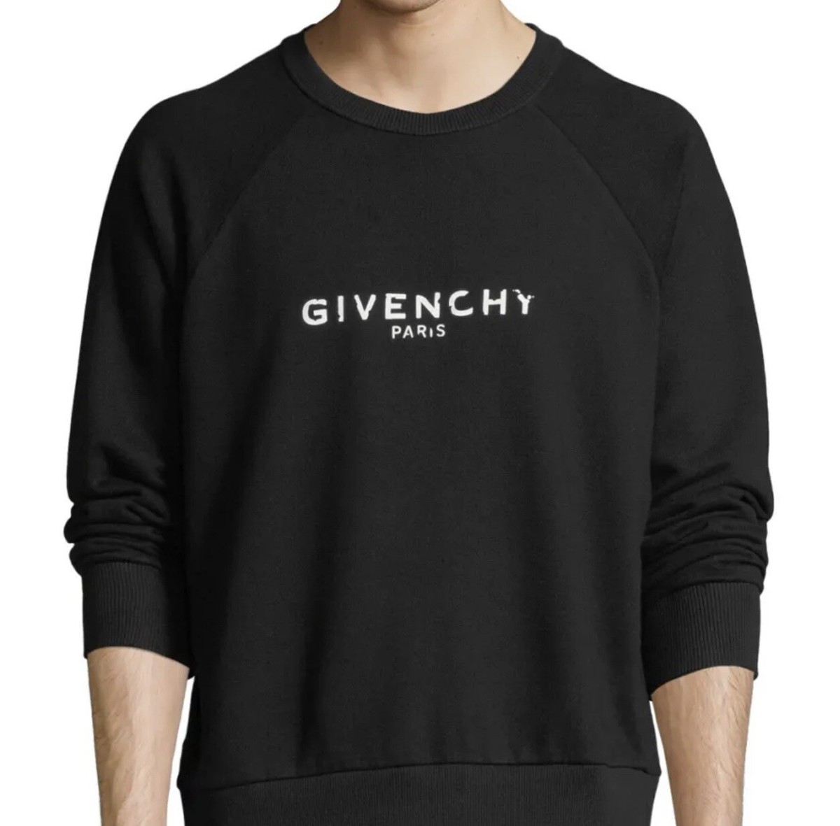 Givenchy Black Crewneck Logo Paris Spell Out Pullover/Sweatshirt