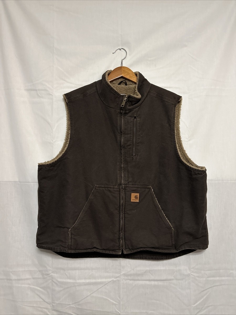 Carhartt V33 DKB Brown Sherpa Lined Canvas Vest Workwear Size xxl