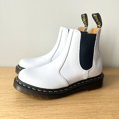 170) Dr Martens 2976 White Leather Chelsea Boot Women 5 Yellow