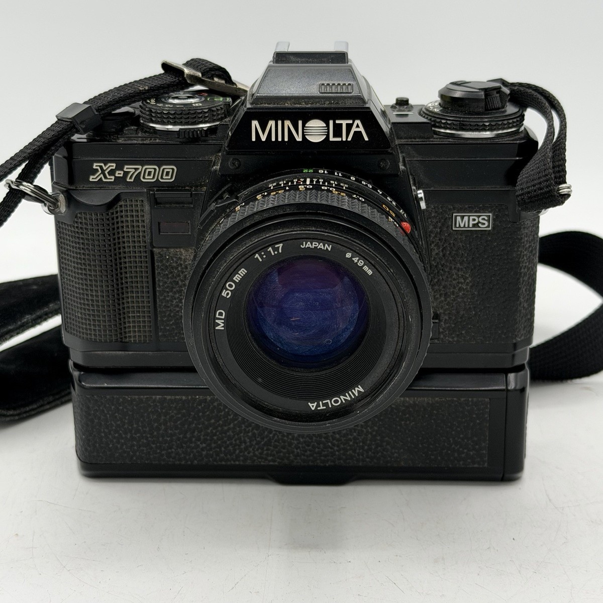 Minolta X-700 Film Camera 50mm F/1.7 Lens, Flash, and Battery Grip