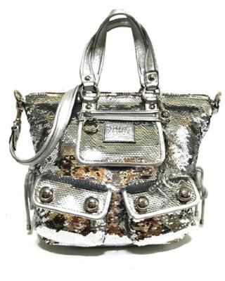 NICE COACH Limited Ed SILVER POPPY SEQUIN FASHION SPOTLIGHT TOTE