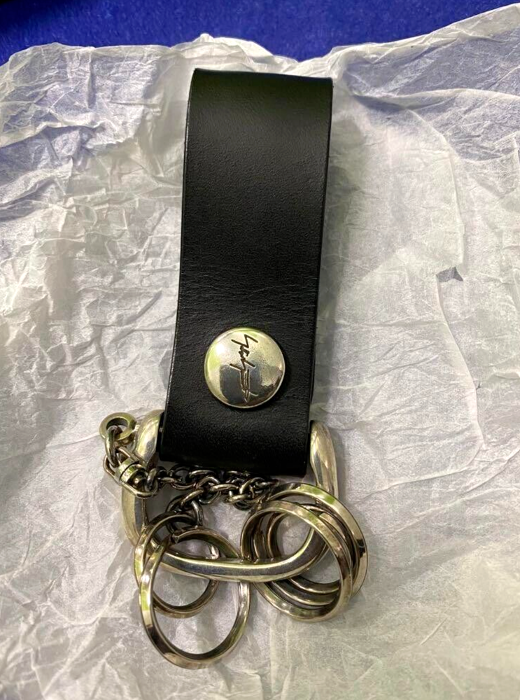 Discord Yohji Yamamoto Black Leather Silver 4-station Key ring wz