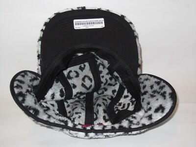 SUPREME Leopard Polar Fleece Earflap Camp Cap GREY Hat Small