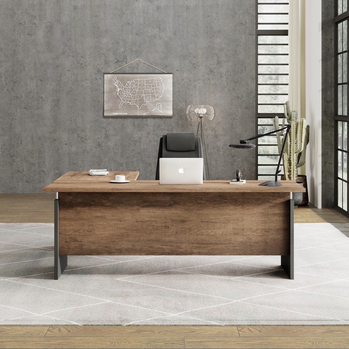 63'' L Shaped Executive Office Desk w/Cable Management Large